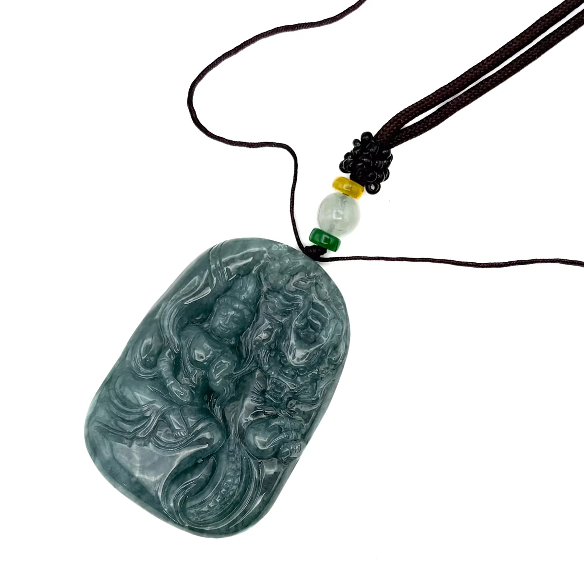 Certified Green Burma Natural A Jade Jadeite Pendant Dragon Guanyin Necklace - Image 10