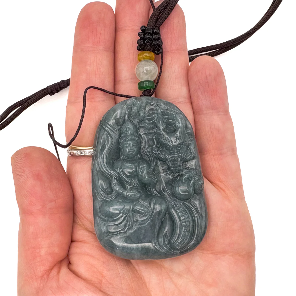 Certified Green Burma Natural A Jade Jadeite Pendant Dragon Guanyin Necklace - Image 12