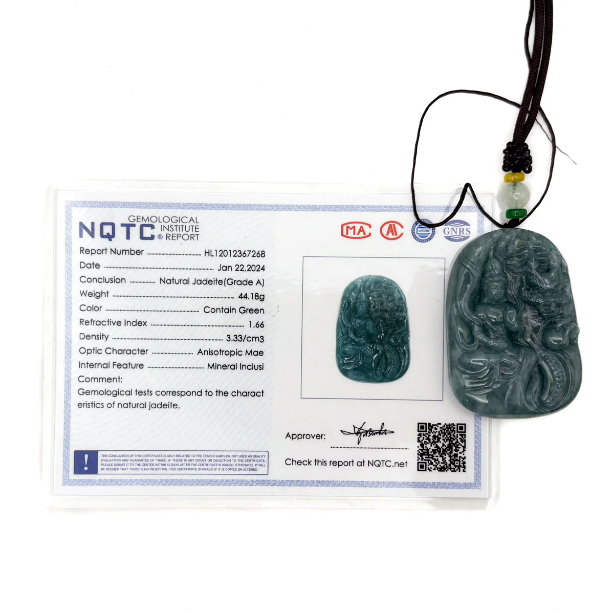 Certified Green Burma Natural A Jade Jadeite Pendant Dragon Guanyin Necklace - Image 13