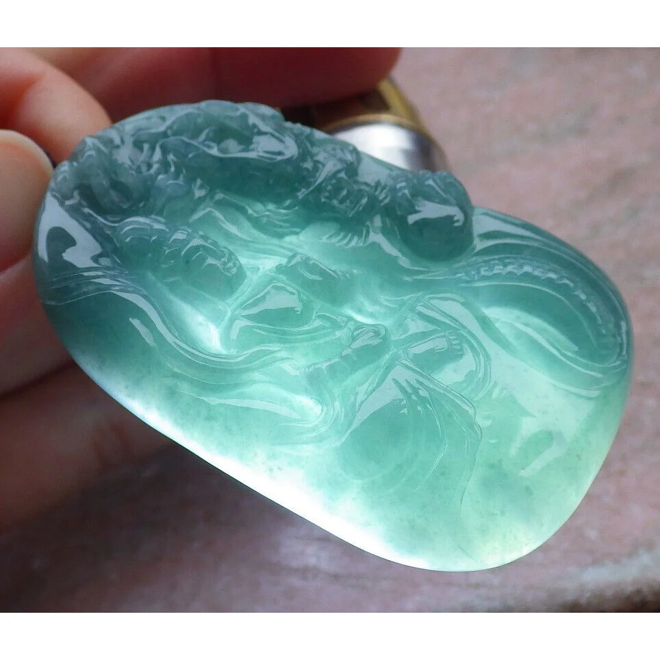 Certified Green Burma Natural A Jade Jadeite Pendant Dragon Guanyin Necklace - Image 15