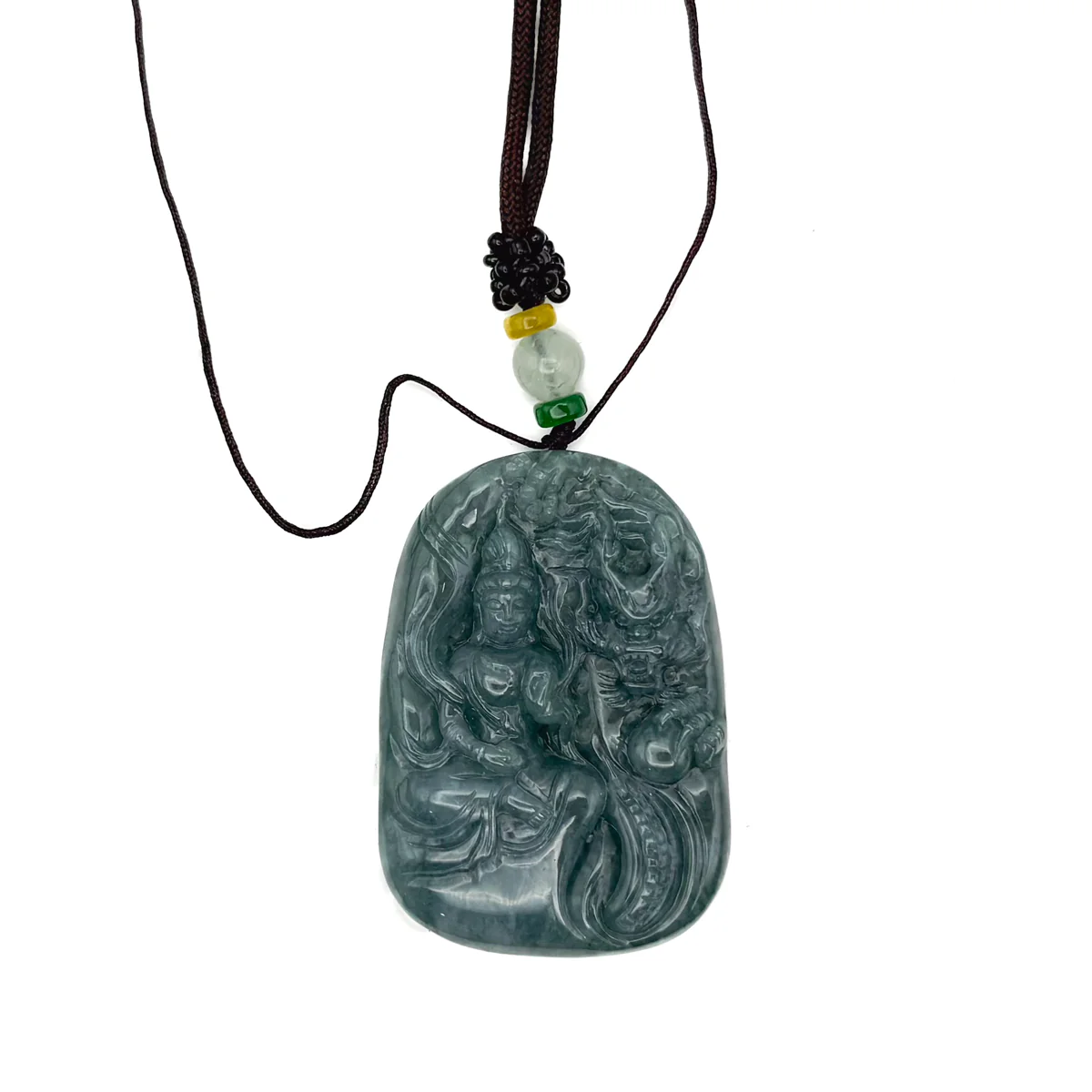 Certified Green Burma Natural A Jade Jadeite Pendant Dragon Guanyin Necklace - Image 2