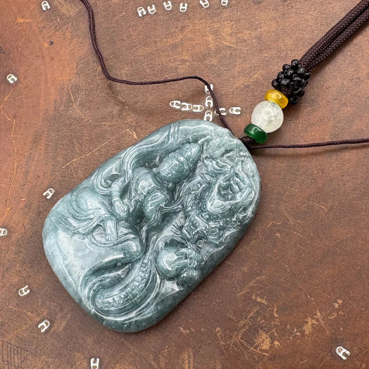 Certified Green Burma Natural A Jade Jadeite Pendant Dragon Guanyin Necklace - Image 3