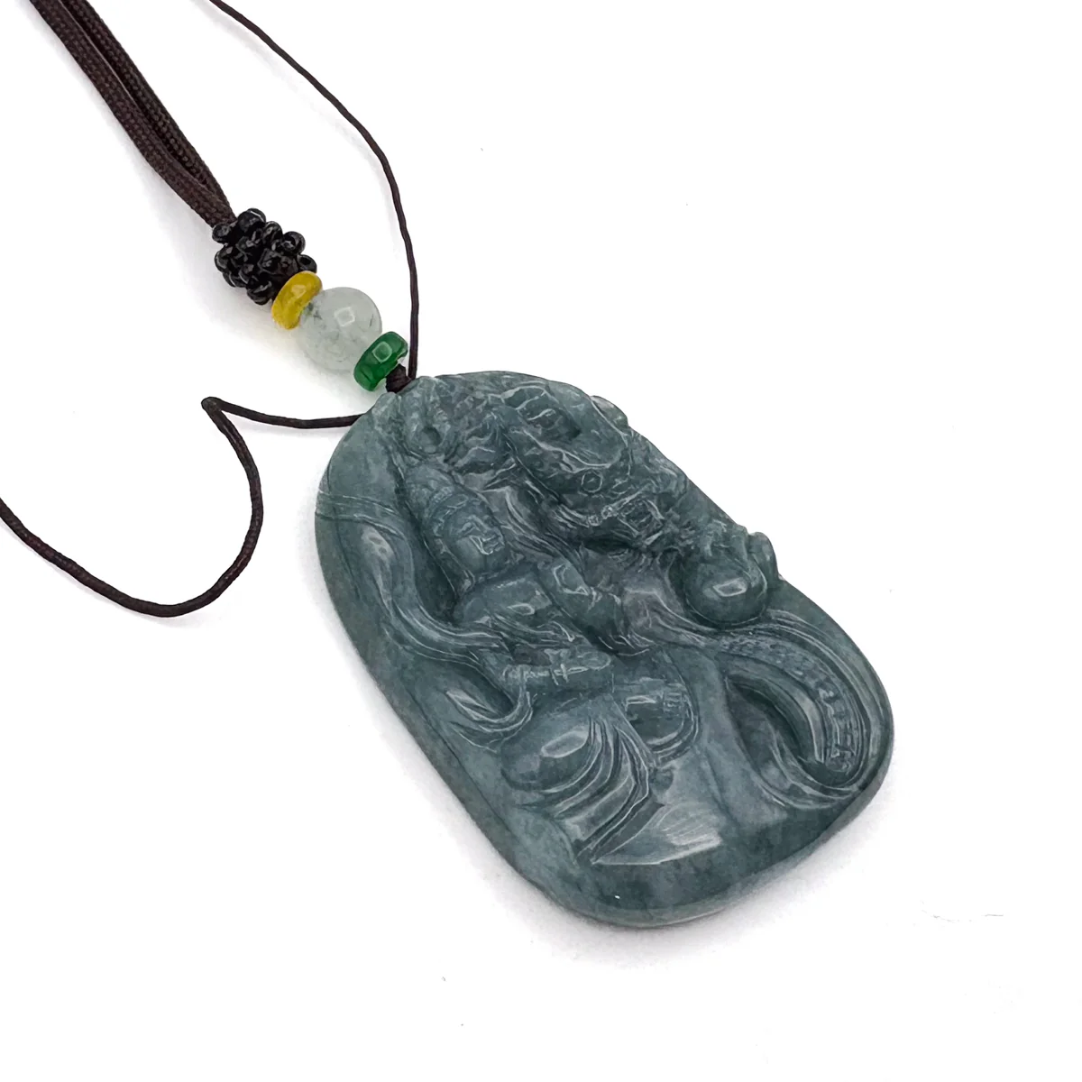 Certified Green Burma Natural A Jade Jadeite Pendant Dragon Guanyin Necklace - Image 4