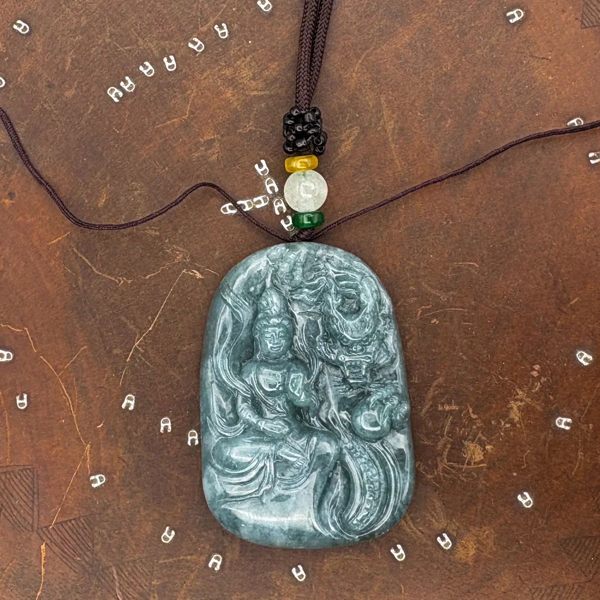 Certified Green Burma Natural A Jade Jadeite Pendant Dragon Guanyin Necklace - Image 5