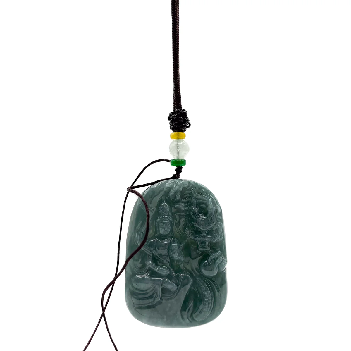 Certified Green Burma Natural A Jade Jadeite Pendant Dragon Guanyin Necklace - Image 7