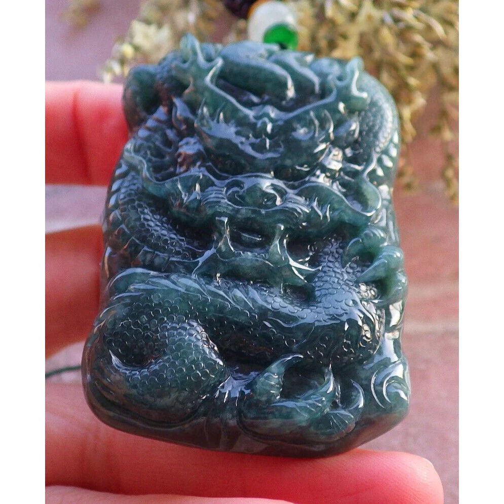 Certified Green Burma Natural A Jade Jadeite Pendant Dragon Pearl Necklace - Image 2