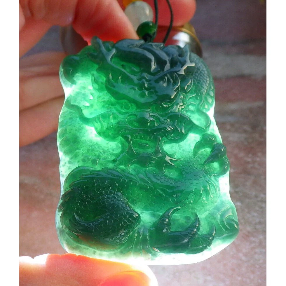 Certified Green Burma Natural A Jade Jadeite Pendant Dragon Pearl Necklace - Image 3