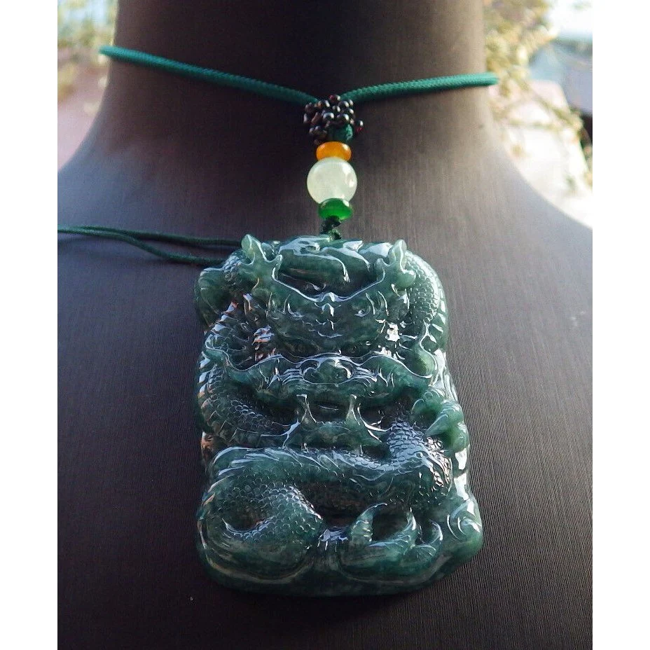 Certified Green Burma Natural A Jade Jadeite Pendant Dragon Pearl Necklace - Image 4