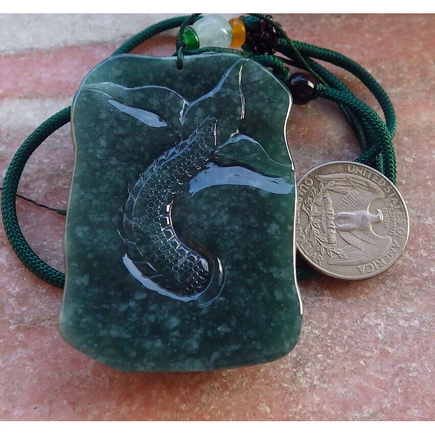 Certified Green Burma Natural A Jade Jadeite Pendant Dragon Pearl Necklace - Image 5