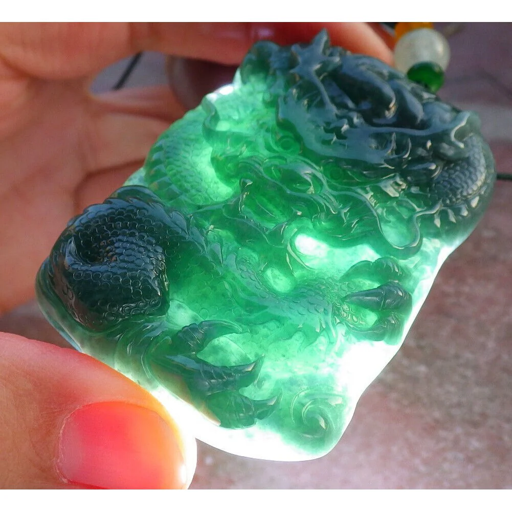 Certified Green Burma Natural A Jade Jadeite Pendant Dragon Pearl Necklace - Image 6