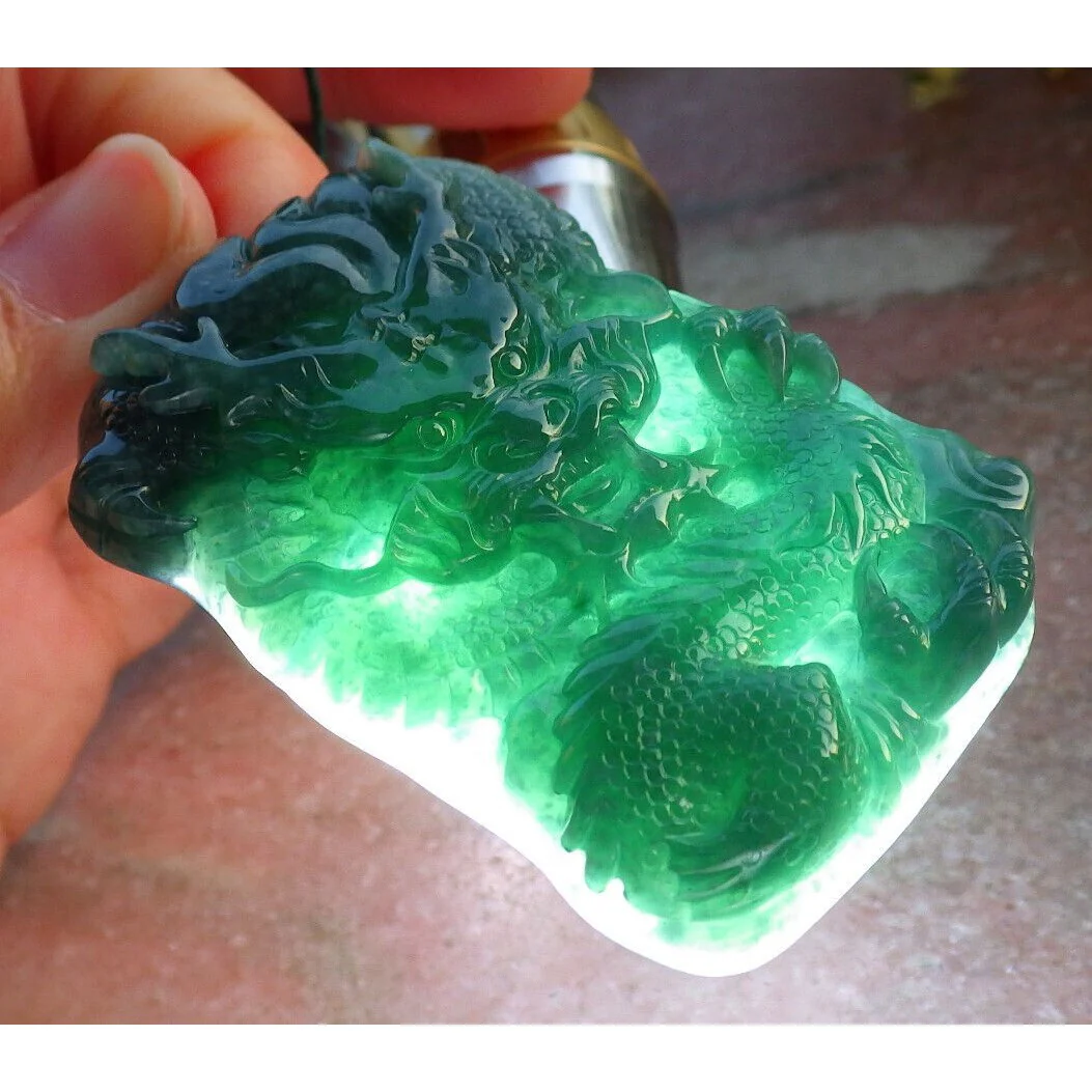 Certified Green Burma Natural A Jade Jadeite Pendant Dragon Pearl Necklace - Image 7