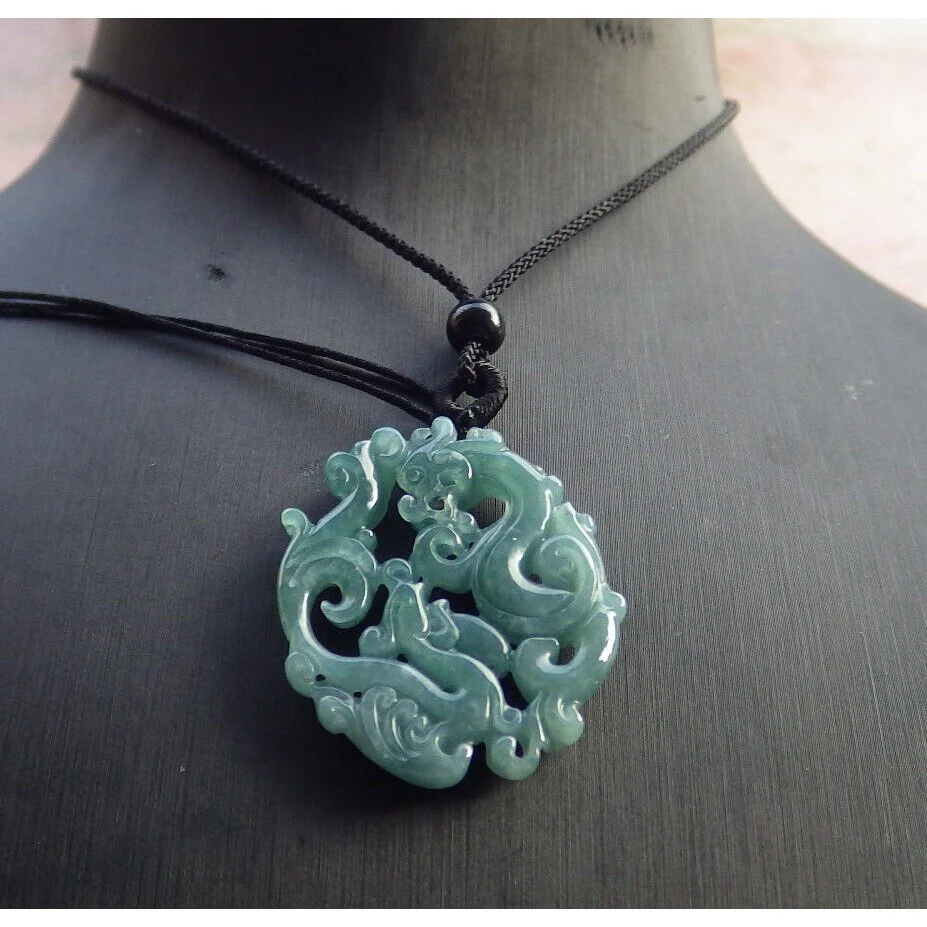 Certified Green Burma Natural A Jade Jadeite Pendant Dragon Phoenix Necklace - Image 2