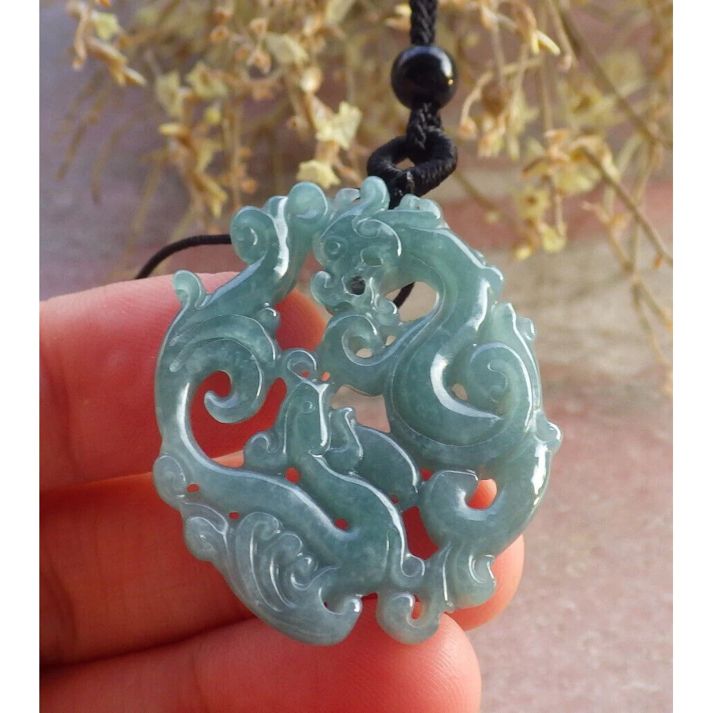 Certified Green Burma Natural A Jade Jadeite Pendant Dragon Phoenix Necklace - Image 3