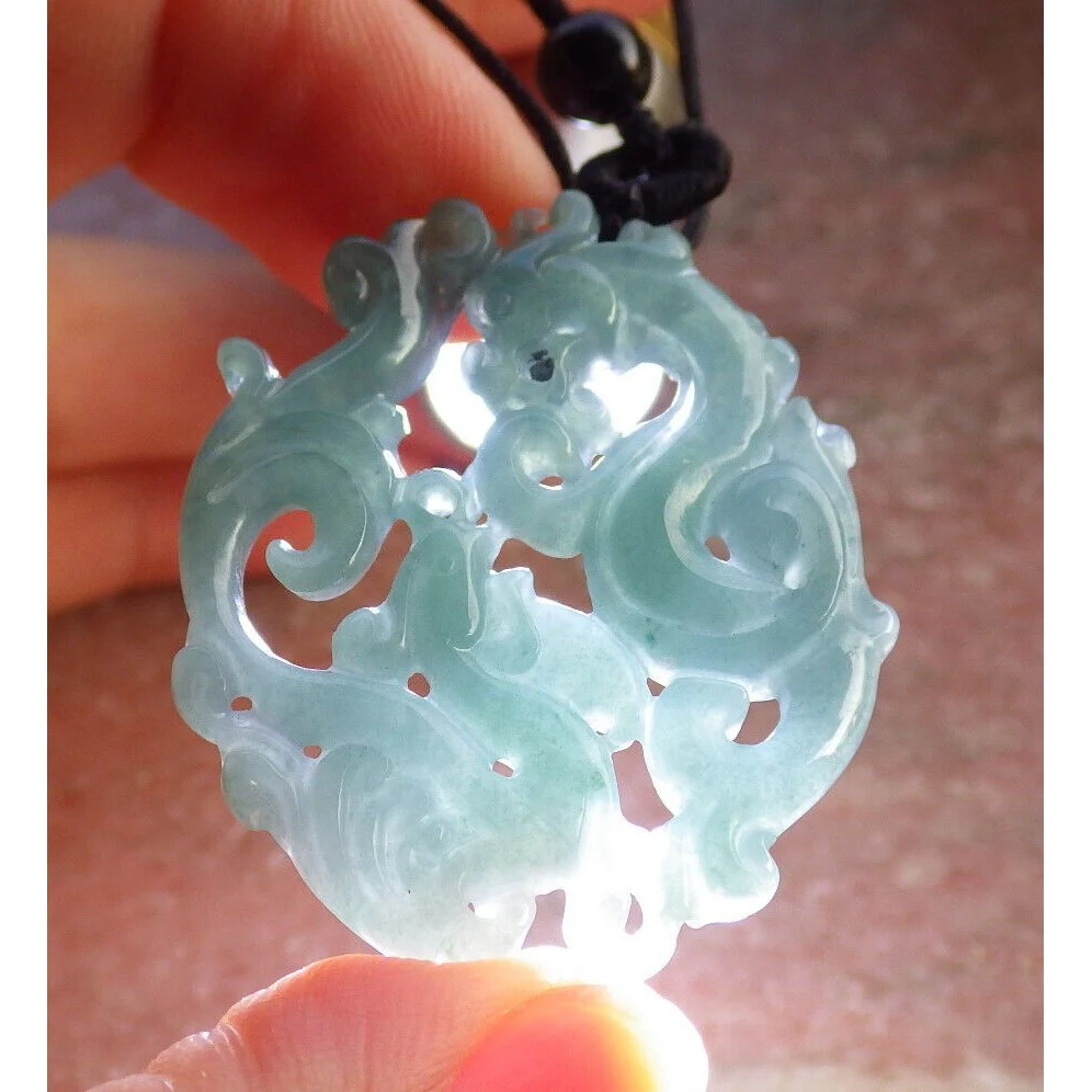 Certified Green Burma Natural A Jade Jadeite Pendant Dragon Phoenix Necklace - Image 4