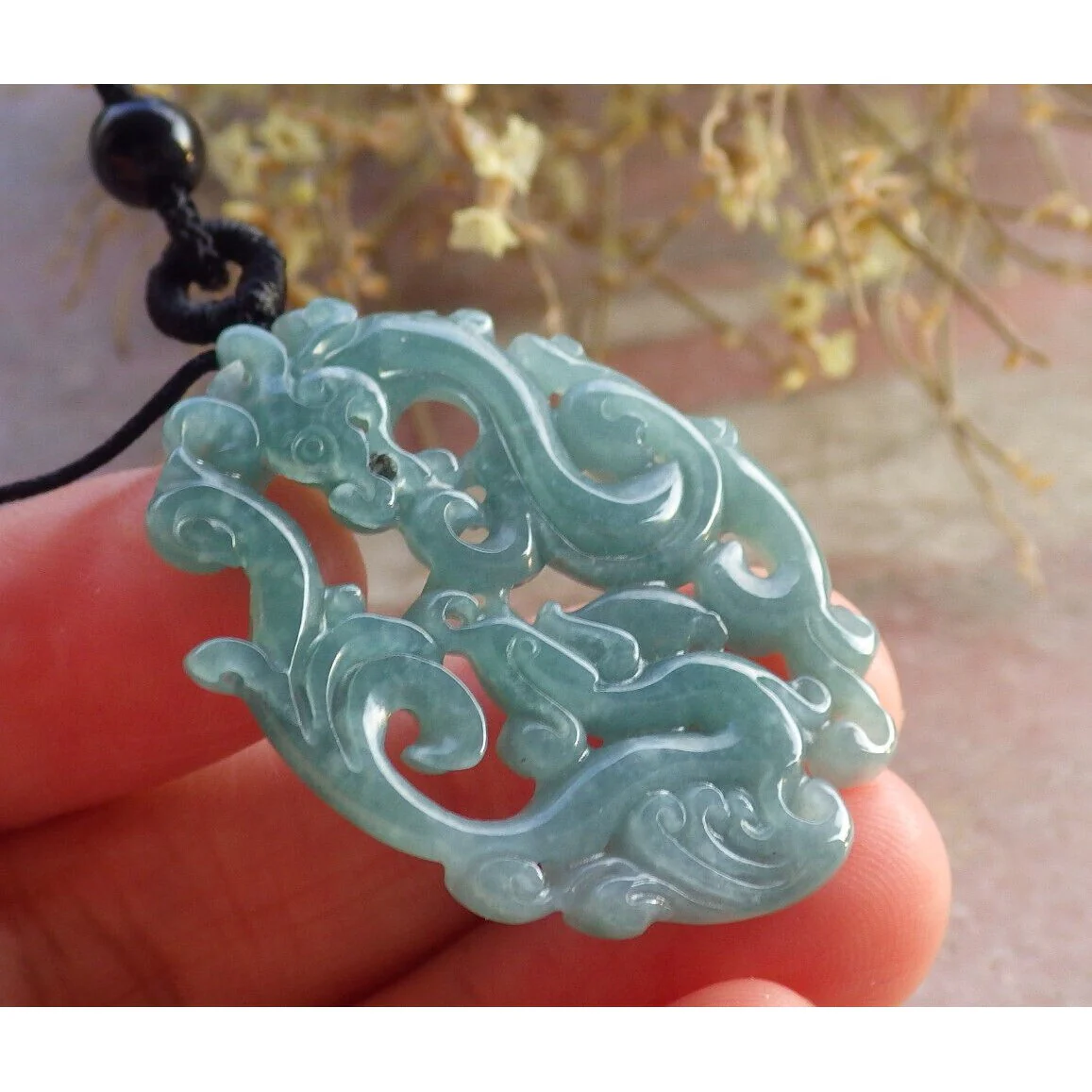 Certified Green Burma Natural A Jade Jadeite Pendant Dragon Phoenix Necklace - Image 5