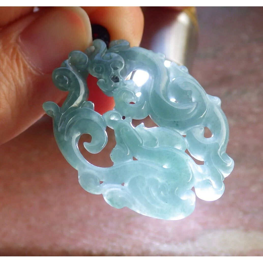 Certified Green Burma Natural A Jade Jadeite Pendant Dragon Phoenix Necklace - Image 6