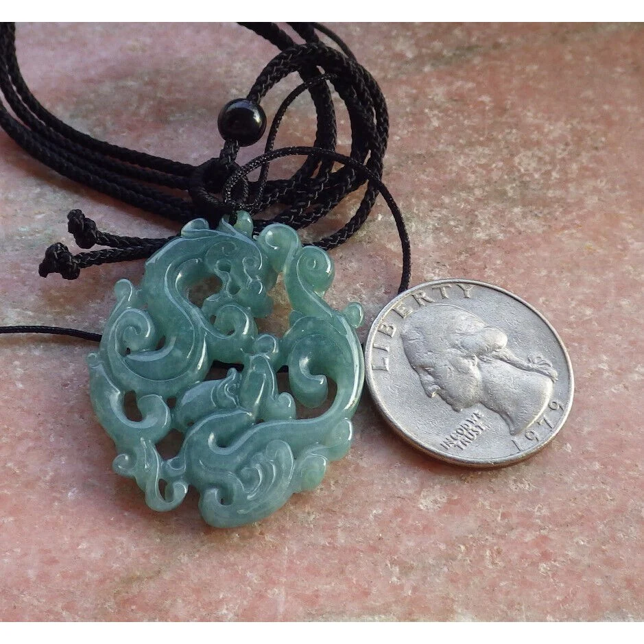 Certified Green Burma Natural A Jade Jadeite Pendant Dragon Phoenix Necklace - Image 8