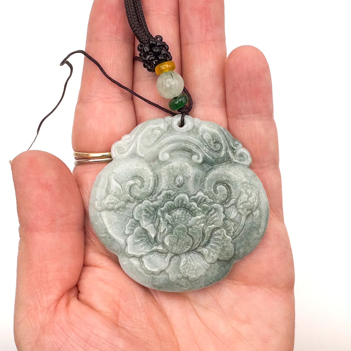 Certified Green Burma Natural A Jade Jadeite Pendant Dragon Ruyi Flower - Image 11