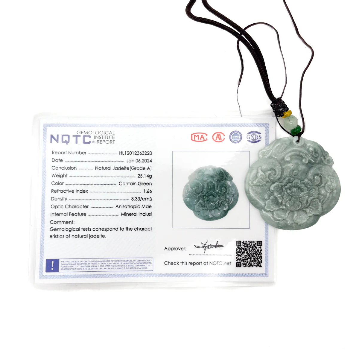 Certified Green Burma Natural A Jade Jadeite Pendant Dragon Ruyi Flower - Image 12