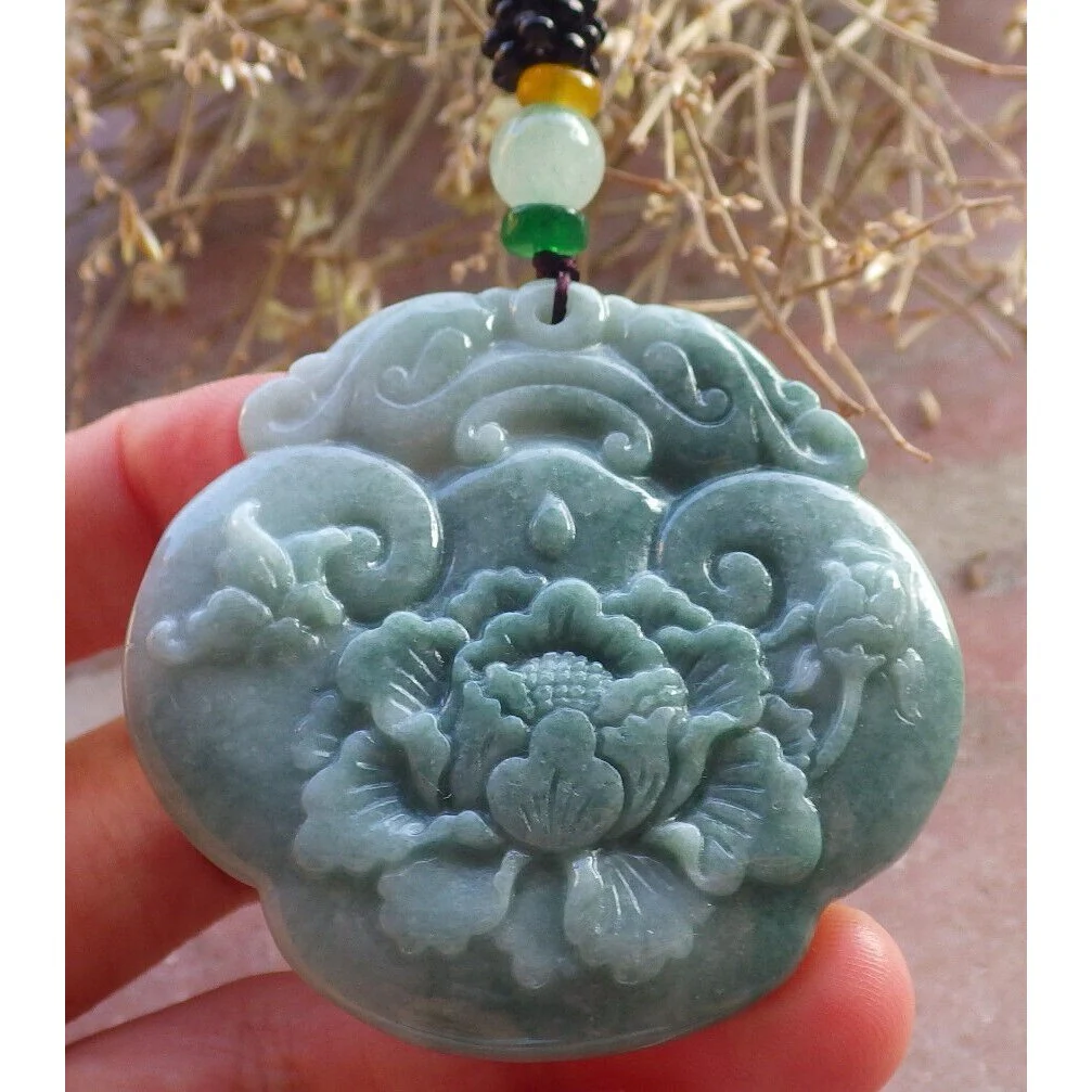 Certified Green Burma Natural A Jade Jadeite Pendant Dragon Ruyi Flower - Image 13