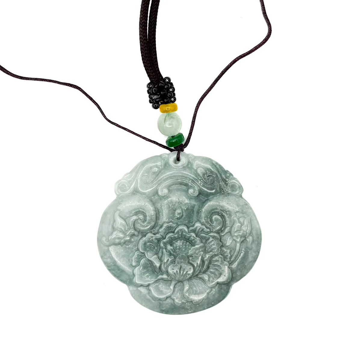 Certified Green Burma Natural A Jade Jadeite Pendant Dragon Ruyi Flower - Image 2