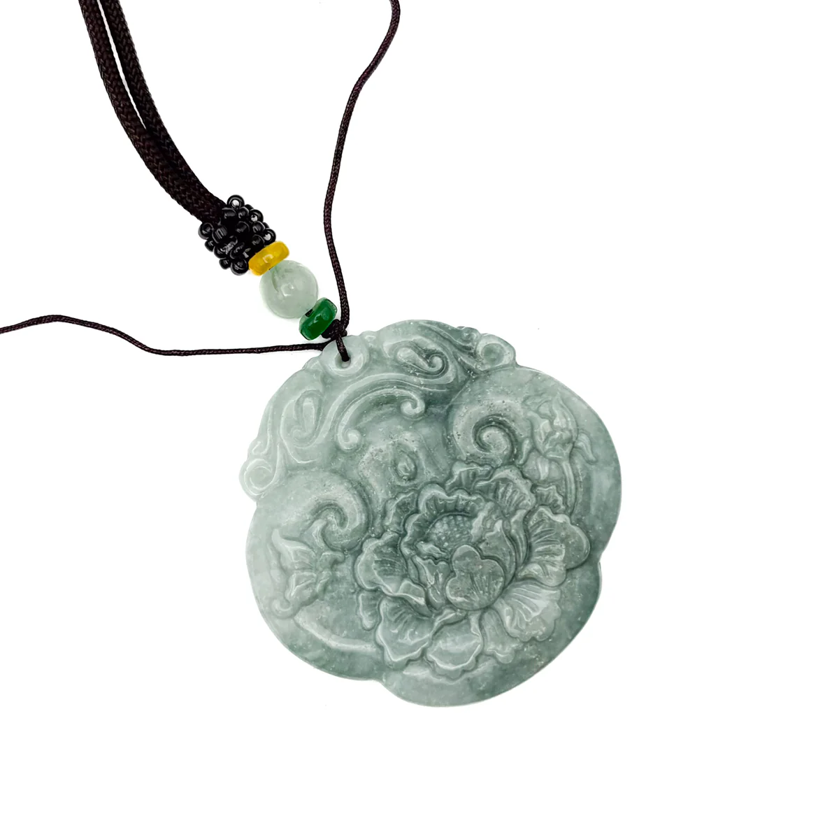 Certified Green Burma Natural A Jade Jadeite Pendant Dragon Ruyi Flower - Image 3