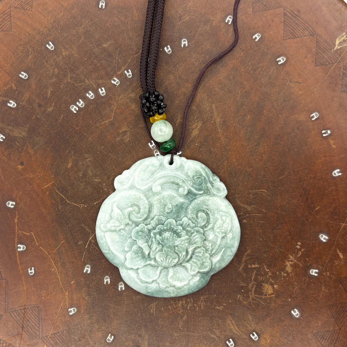 Certified Green Burma Natural A Jade Jadeite Pendant Dragon Ruyi Flower - Image 4