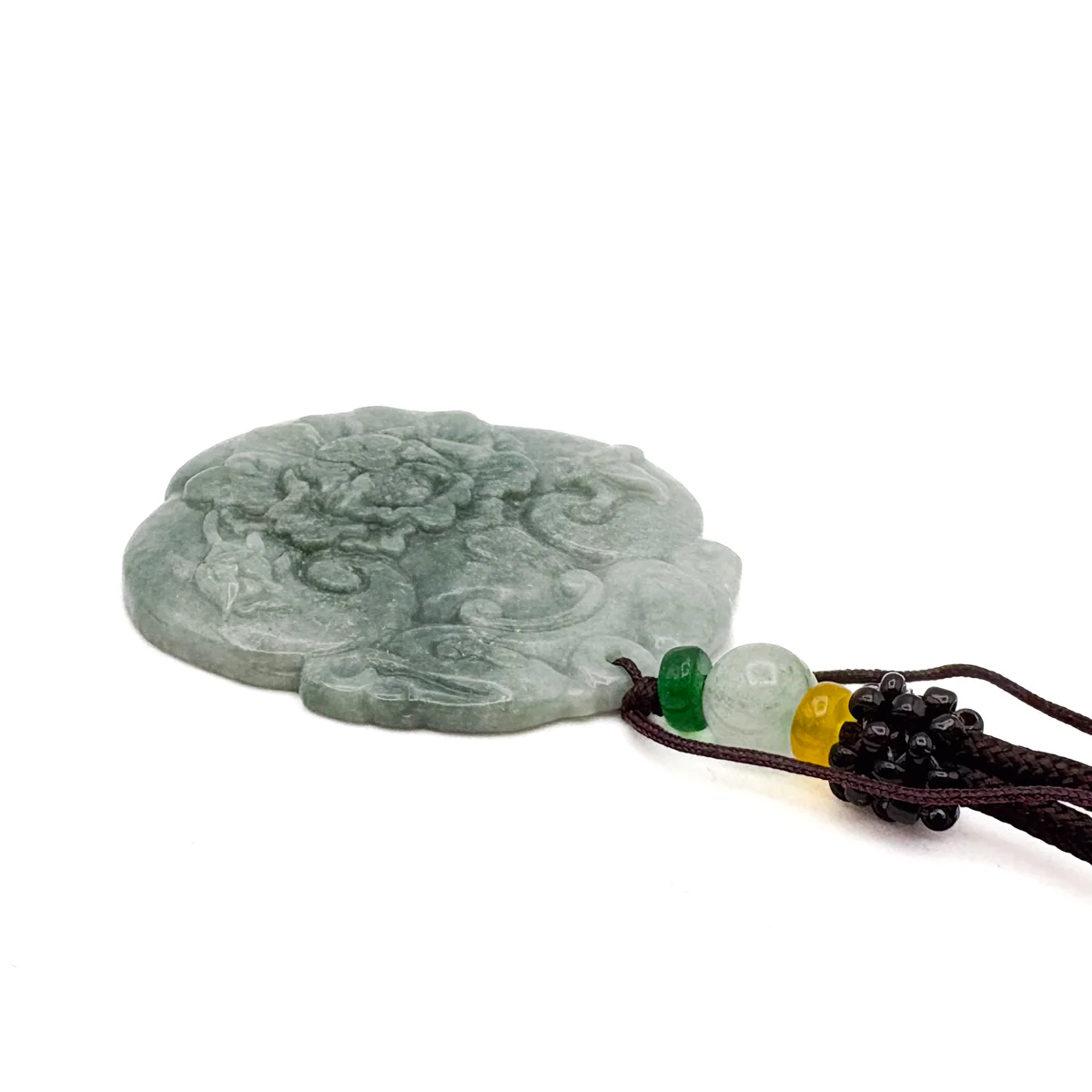 Certified Green Burma Natural A Jade Jadeite Pendant Dragon Ruyi Flower - Image 5