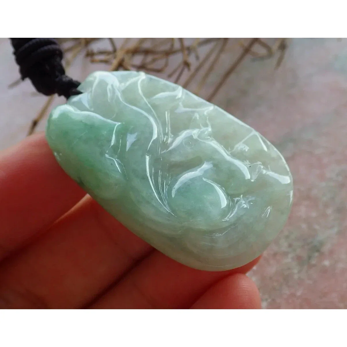 Certified Green Burma Natural A Jade Jadeite Pendant Fox Lotus Flower - Image 3