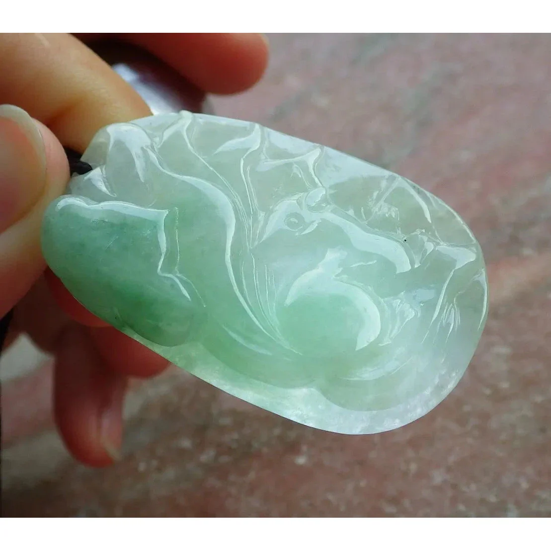 Certified Green Burma Natural A Jade Jadeite Pendant Fox Lotus Flower - Image 4