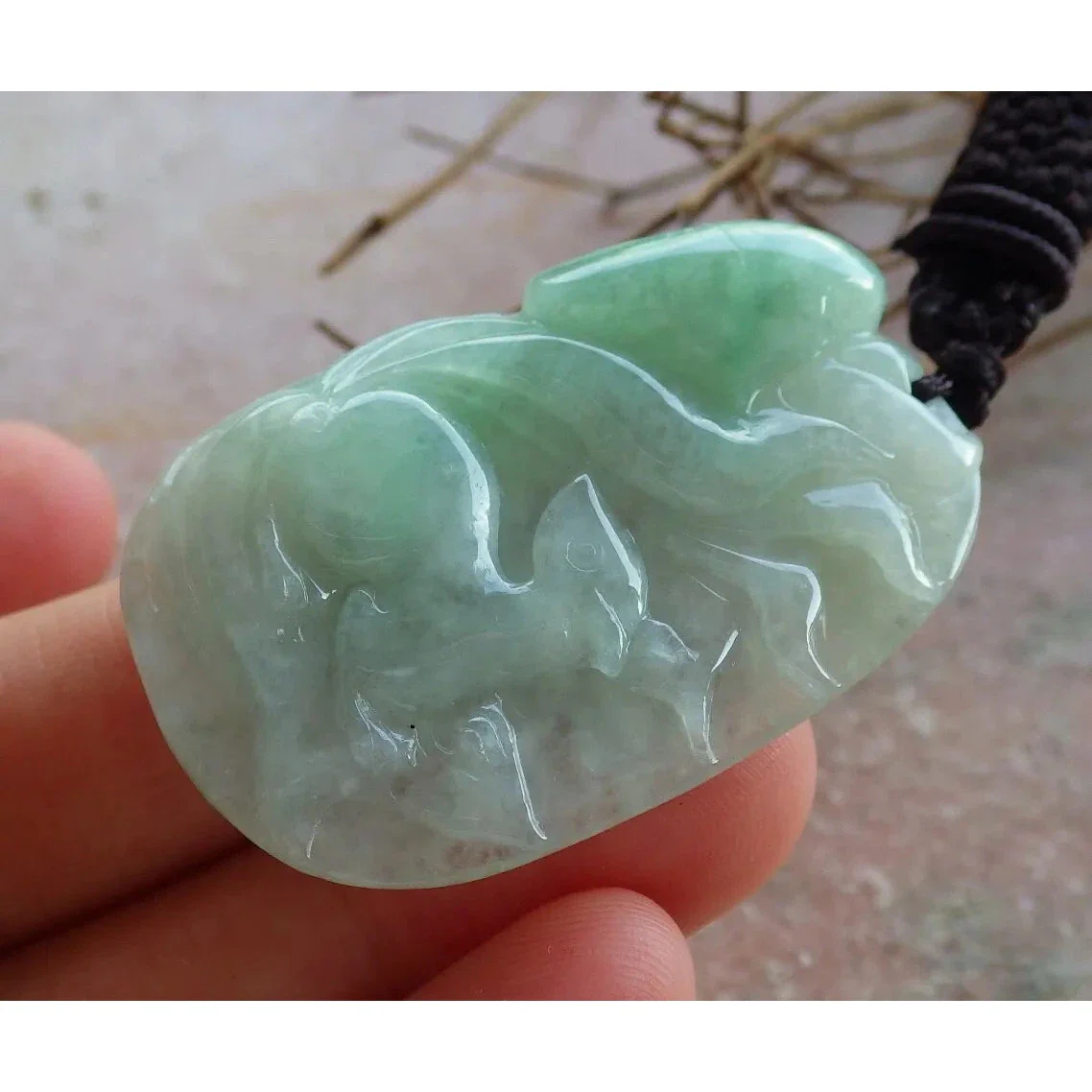 Certified Green Burma Natural A Jade Jadeite Pendant Fox Lotus Flower - Image 5