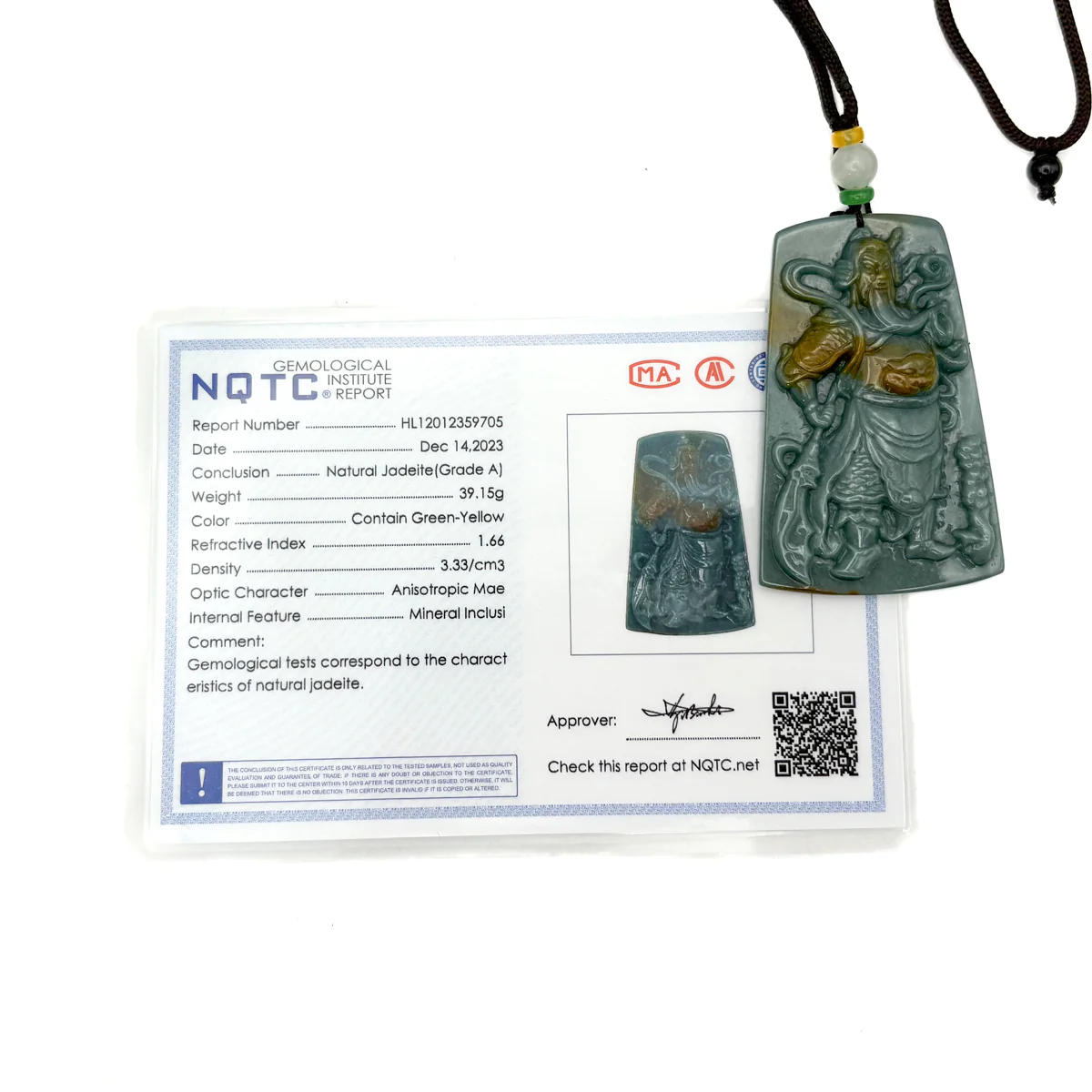 Certified Green Burma Natural A Jade Jadeite Pendant Guan Gong God Necklace - Image 10