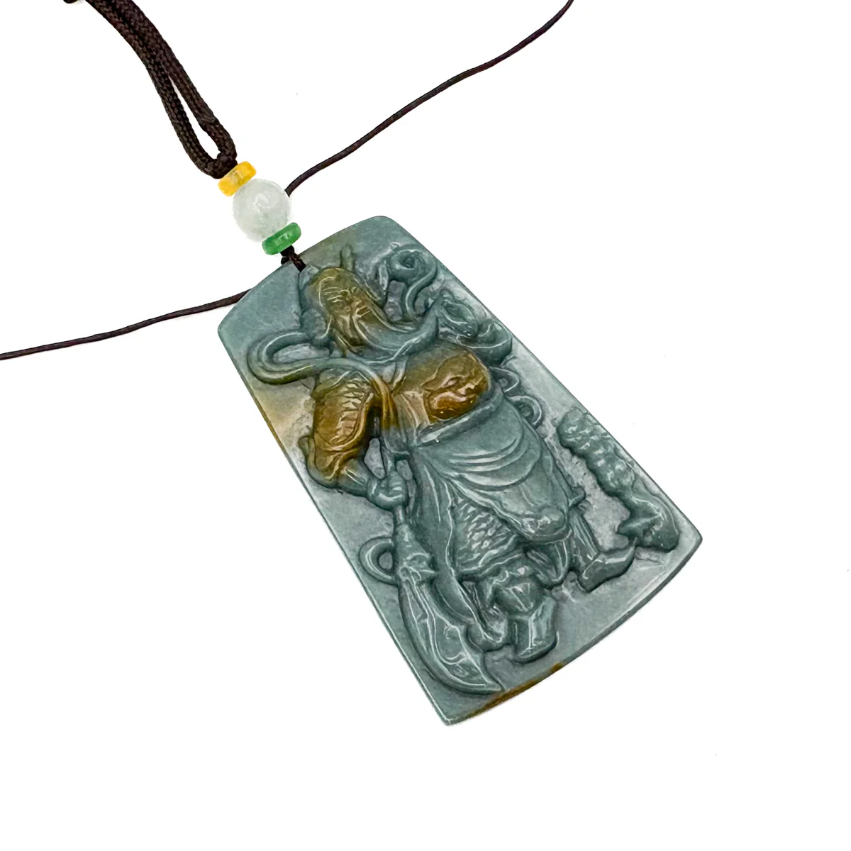Certified Green Burma Natural A Jade Jadeite Pendant Guan Gong God Necklace - Image 3