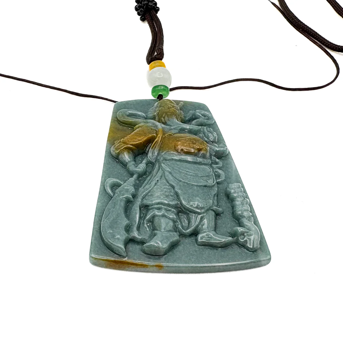 Certified Green Burma Natural A Jade Jadeite Pendant Guan Gong God Necklace - Image 4
