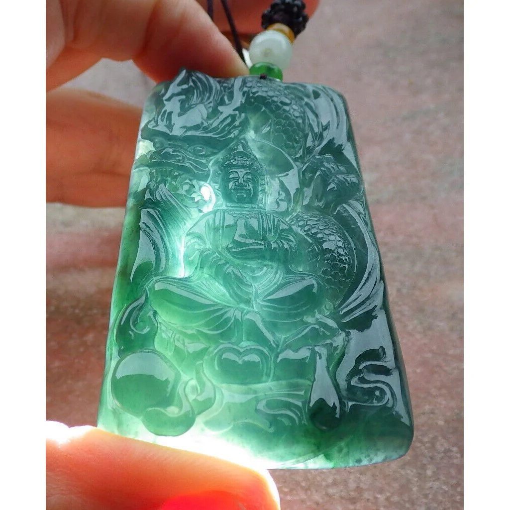 Certified Green Burma Natural A Jade Jadeite Pendant Guanyin Dragon Necklace - Image 2