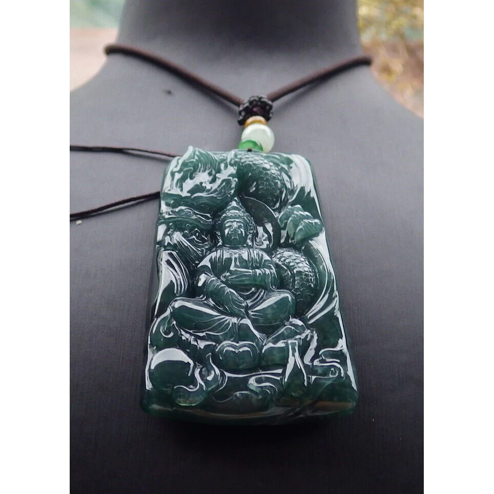 Certified Green Burma Natural A Jade Jadeite Pendant Guanyin Dragon Necklace - Image 3