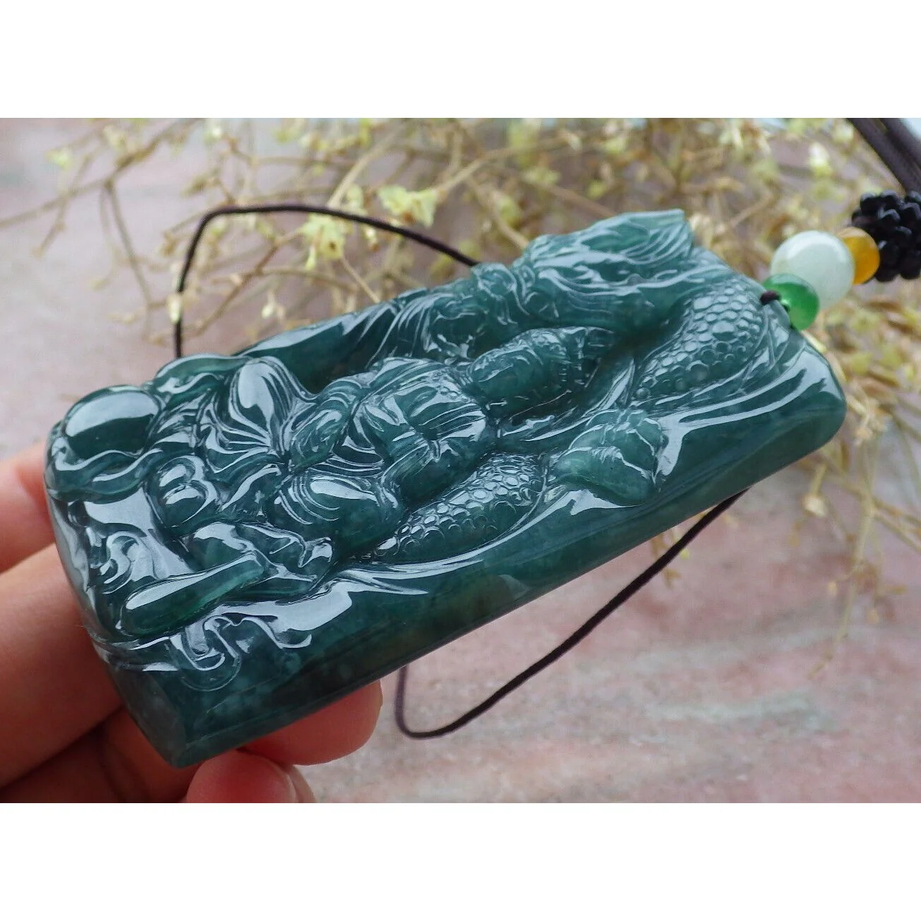 Certified Green Burma Natural A Jade Jadeite Pendant Guanyin Dragon Necklace - Image 4