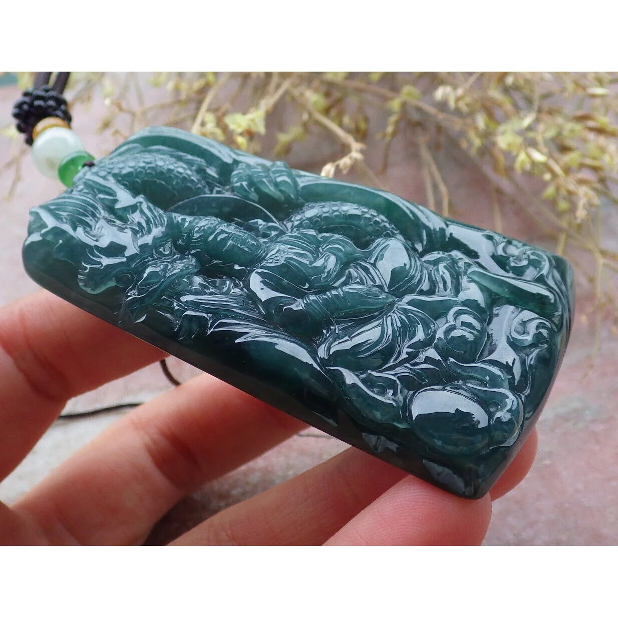 Certified Green Burma Natural A Jade Jadeite Pendant Guanyin Dragon Necklace - Image 5