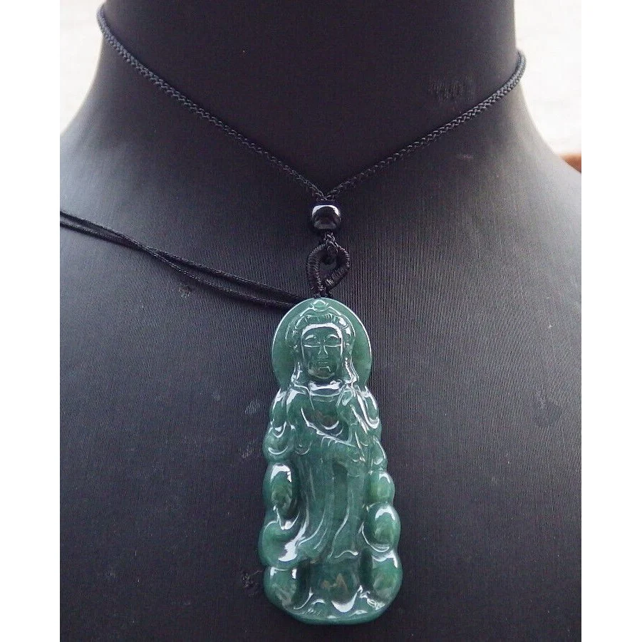 Certified Green Burma Natural A Jade Jadeite Pendant Guanyin Kwan Yin Necklace - Image 2