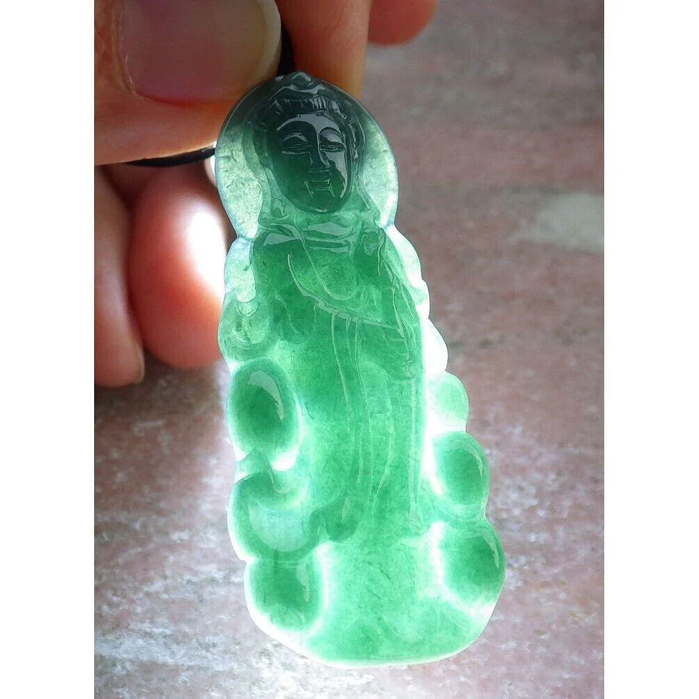 Certified Green Burma Natural A Jade Jadeite Pendant Guanyin Kwan Yin Necklace - Image 3