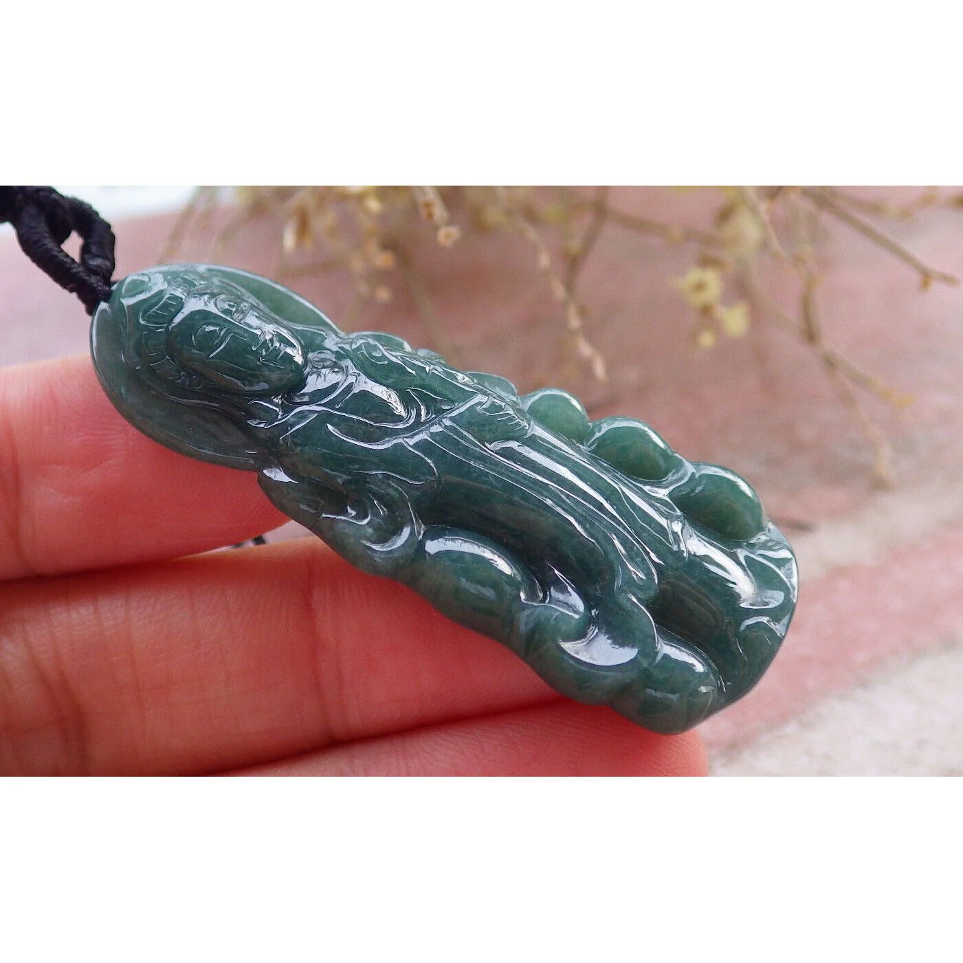 Certified Green Burma Natural A Jade Jadeite Pendant Guanyin Kwan Yin Necklace - Image 4