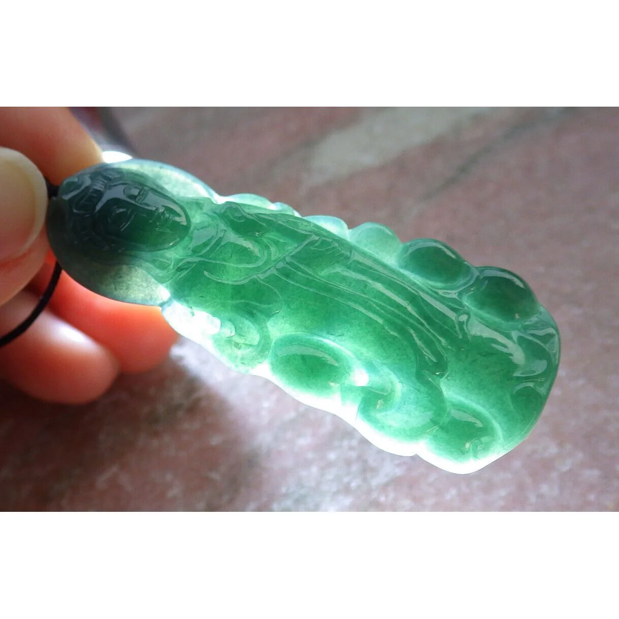 Certified Green Burma Natural A Jade Jadeite Pendant Guanyin Kwan Yin Necklace - Image 5