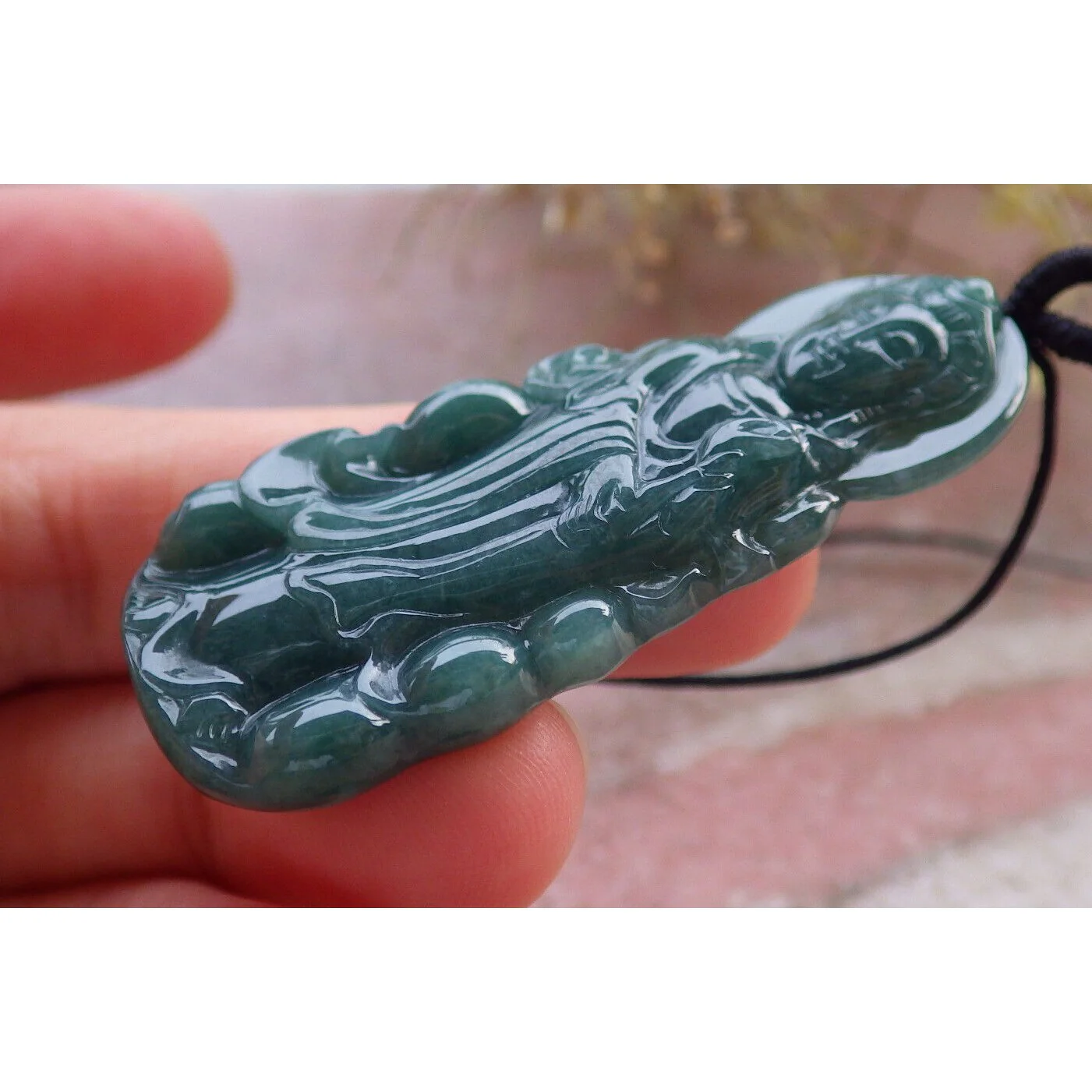 Certified Green Burma Natural A Jade Jadeite Pendant Guanyin Kwan Yin Necklace - Image 6