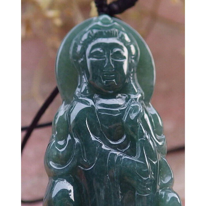 Certified Green Burma Natural A Jade Jadeite Pendant Guanyin Kwan Yin Necklace - Image 7