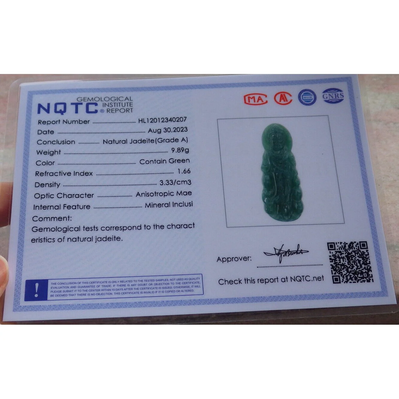 Certified Green Burma Natural A Jade Jadeite Pendant Guanyin Kwan Yin Necklace - Image 9