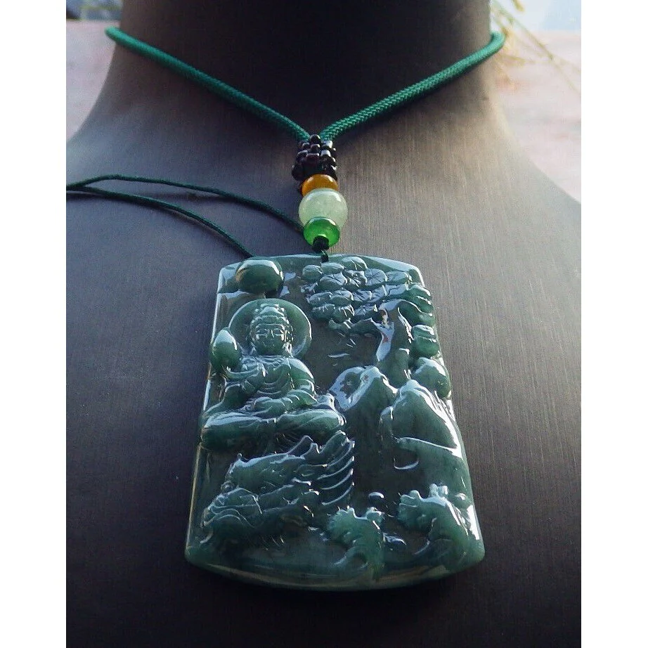 Certified Green Burma Natural A Jade Jadeite Pendant Guanyin Kwan Yin Necklace - Image 2