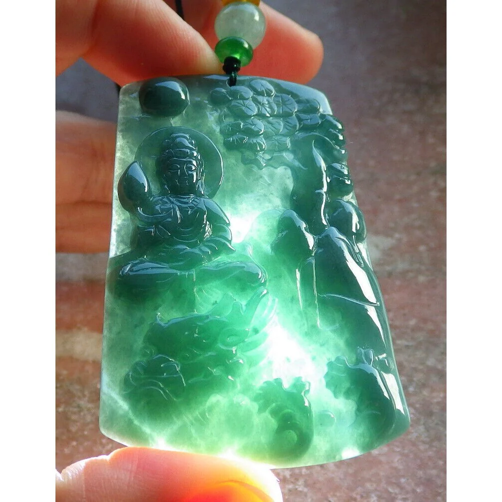 Certified Green Burma Natural A Jade Jadeite Pendant Guanyin Kwan Yin Necklace - Image 3