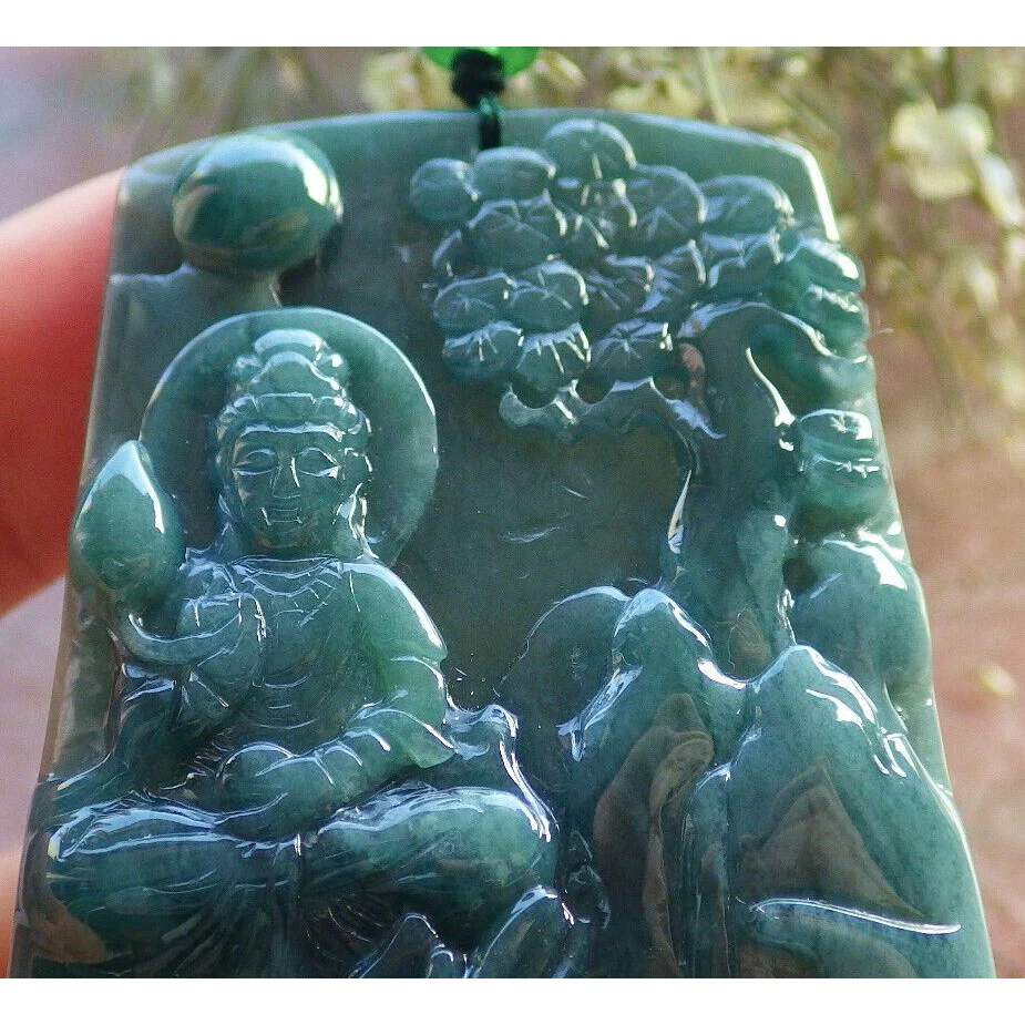 Certified Green Burma Natural A Jade Jadeite Pendant Guanyin Kwan Yin Necklace - Image 4