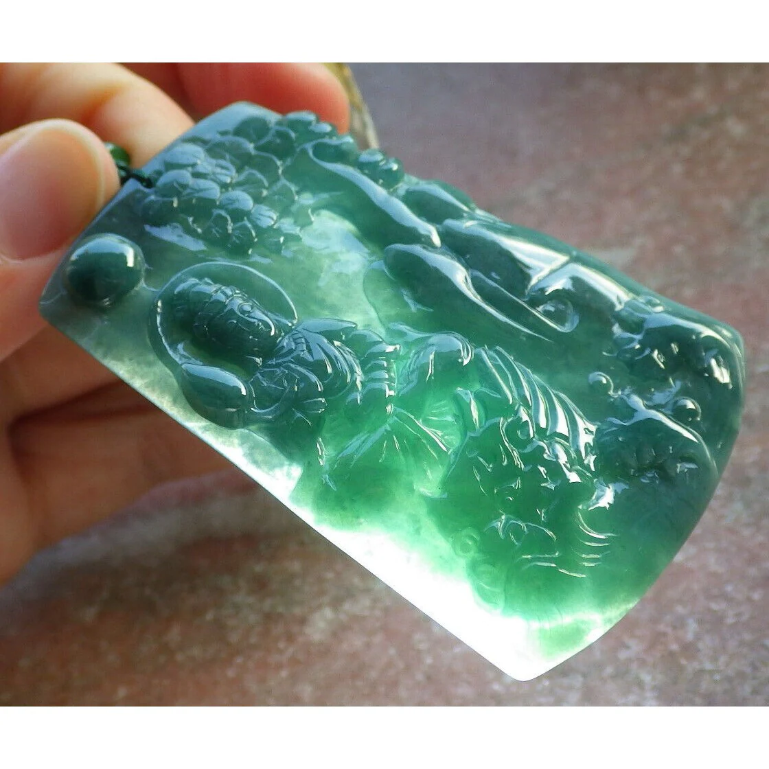 Certified Green Burma Natural A Jade Jadeite Pendant Guanyin Kwan Yin Necklace - Image 5