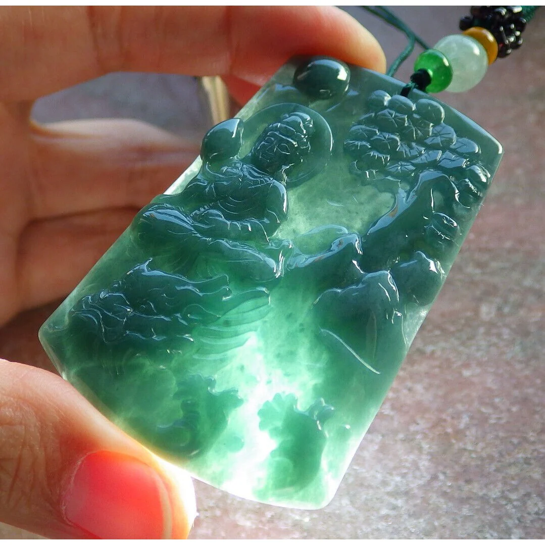 Certified Green Burma Natural A Jade Jadeite Pendant Guanyin Kwan Yin Necklace - Image 6